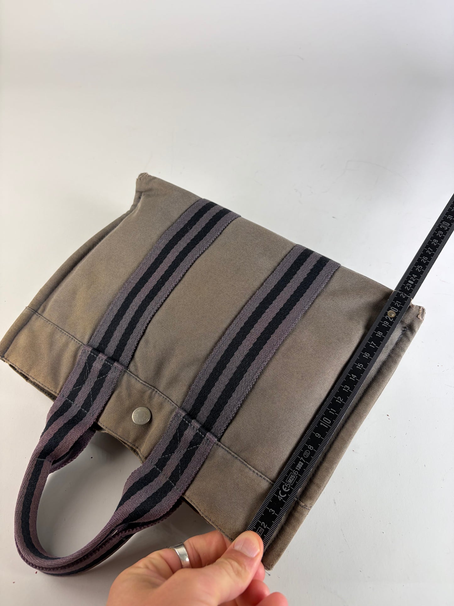 Vintage Hermes Canvas Stripe Tote Gray Black Purple