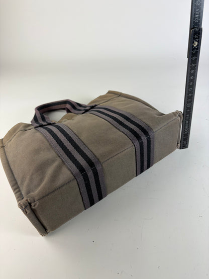 Vintage Hermes Canvas Stripe Tote Gray Black Purple
