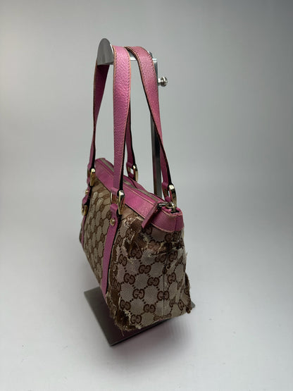 Sac vintage en coton monogramme Gucci beige violet