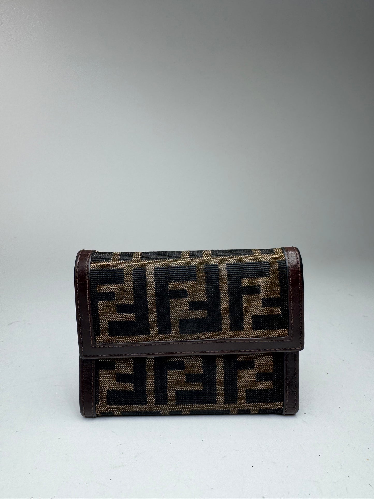 Vintage Fendi Roma FF monogram canvas leather wallet brown
