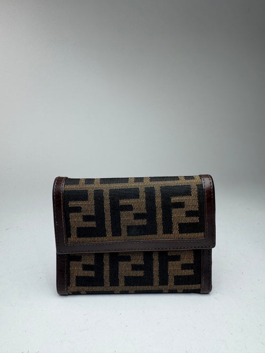 Vintage Fendi Roma FF monogram canvas leather wallet brown