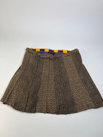 Vintage Etro Herringbone Wool Blend A-line Skirt Brown Beige M