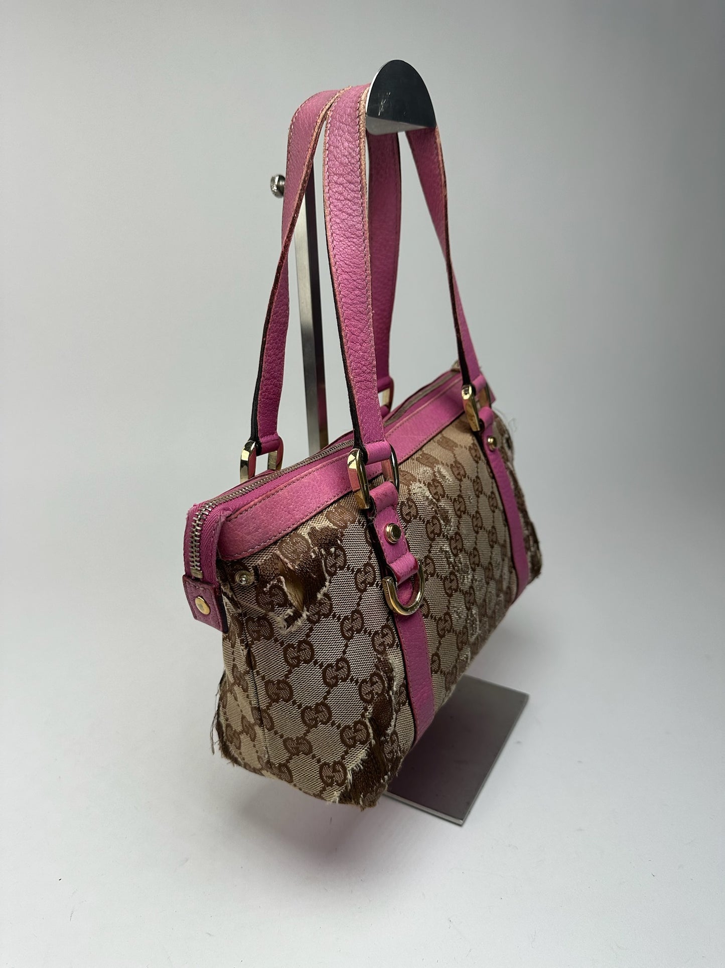 Sac vintage en coton monogramme Gucci beige violet