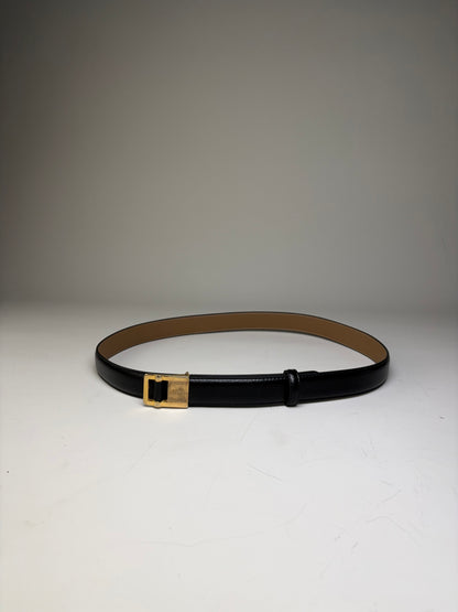 Vintage Givenchy Leather Belt Black Beige Gold Buckle