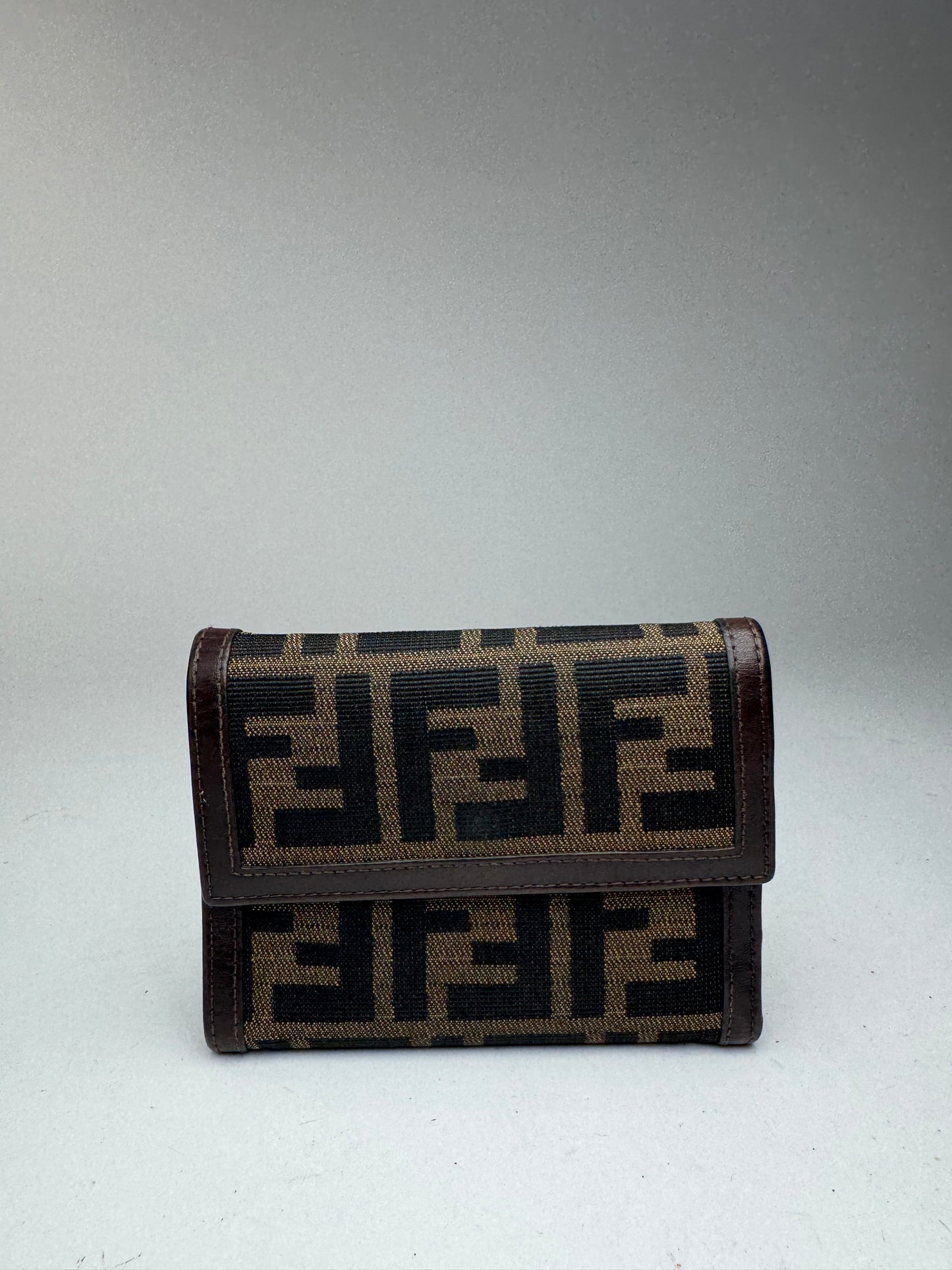 Vintage Fendi Roma FF monogram canvas leather wallet brown