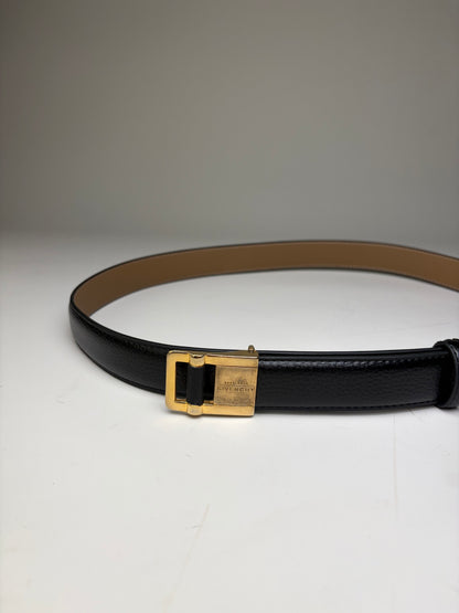 Vintage Givenchy Leather Belt Black Beige Gold Buckle