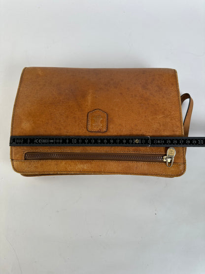 Vintage Celine Textured Leather Clutch c. 1990 Tan Gold