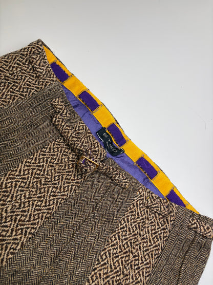 Vintage Etro Herringbone Wool Blend A-line Skirt Brown Beige M