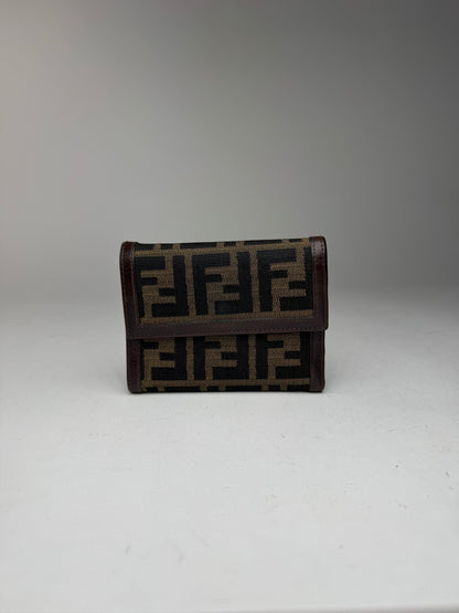 Vintage Fendi Roma FF monogram canvas leather wallet brown