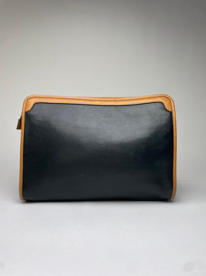 Vintage Celine Blazon Leather Clutch Late 1980s Black Beige