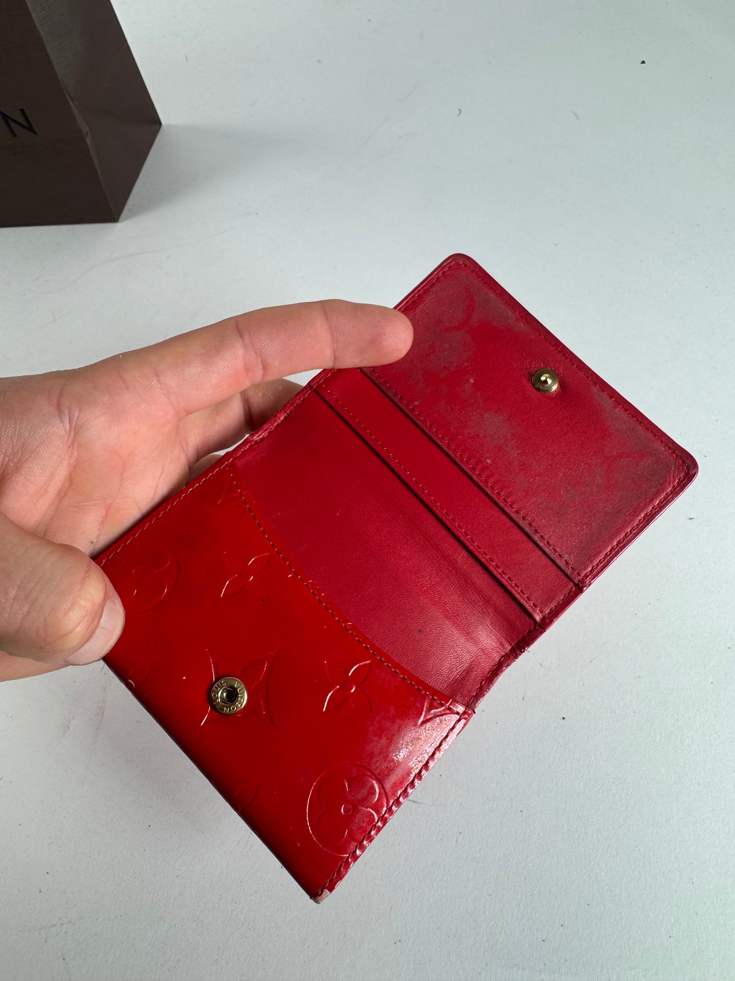 Vintage Louis Vuitton Vernis Leather Card Holder Red
