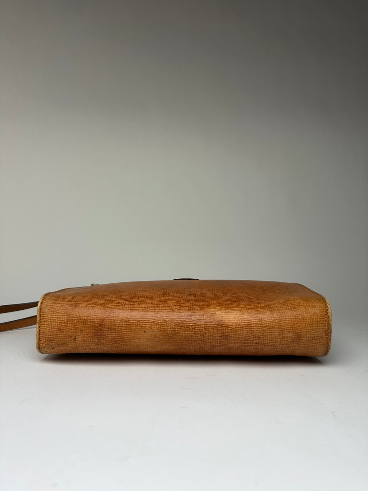 Vintage Celine Textured Leather Clutch c. 1990 Tan Gold