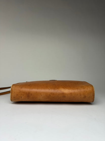 Vintage Celine Textured Leather Clutch c. 1990 Tan Gold