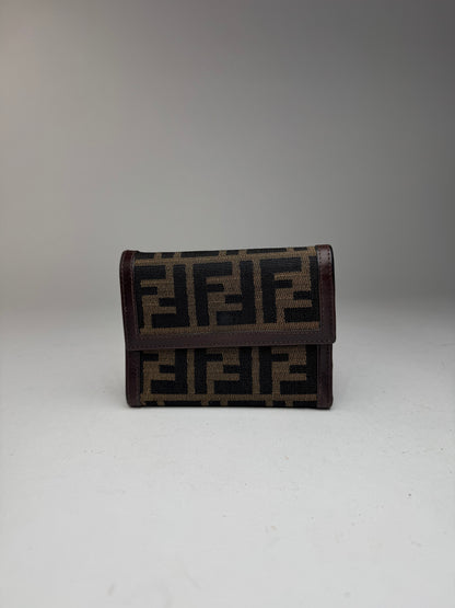 Vintage Fendi Roma FF monogram canvas leather wallet brown
