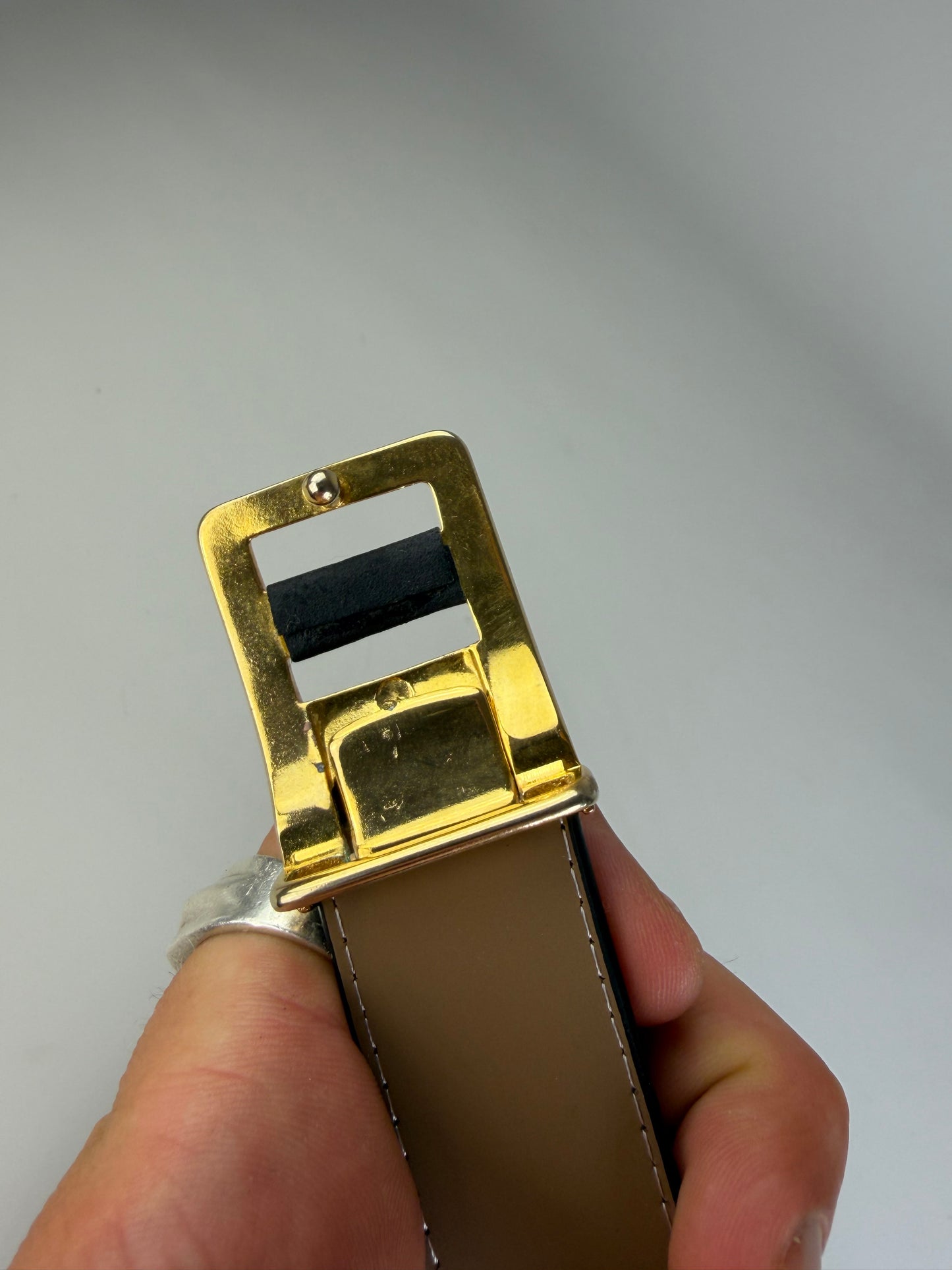 Vintage Givenchy Leather Belt Black Beige Gold Buckle