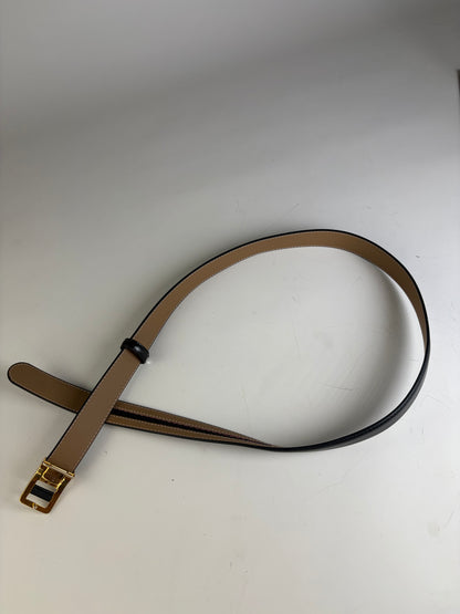 Vintage Givenchy Leather Belt Black Beige Gold Buckle
