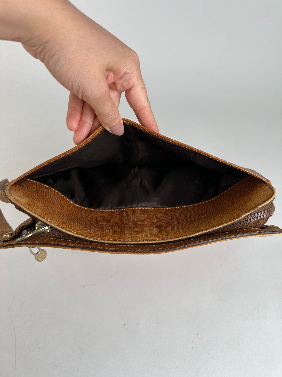 Vintage Celine Textured Leather Clutch c. 1990 Tan Gold