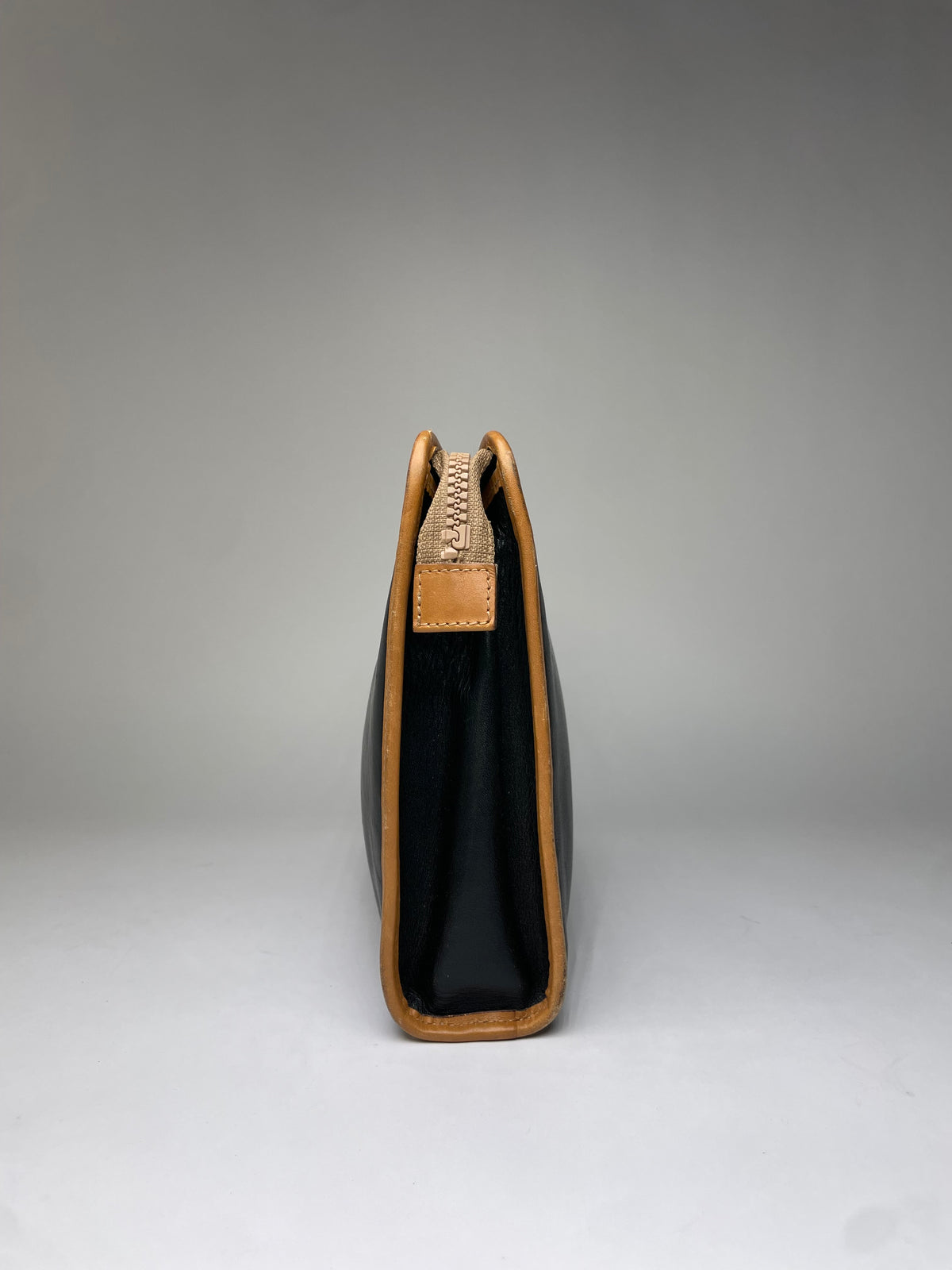 Vintage Celine Blazon Leather Clutch Late 1980s Black Beige