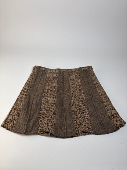 Vintage Etro Herringbone Wool Blend A-line Skirt Brown Beige M