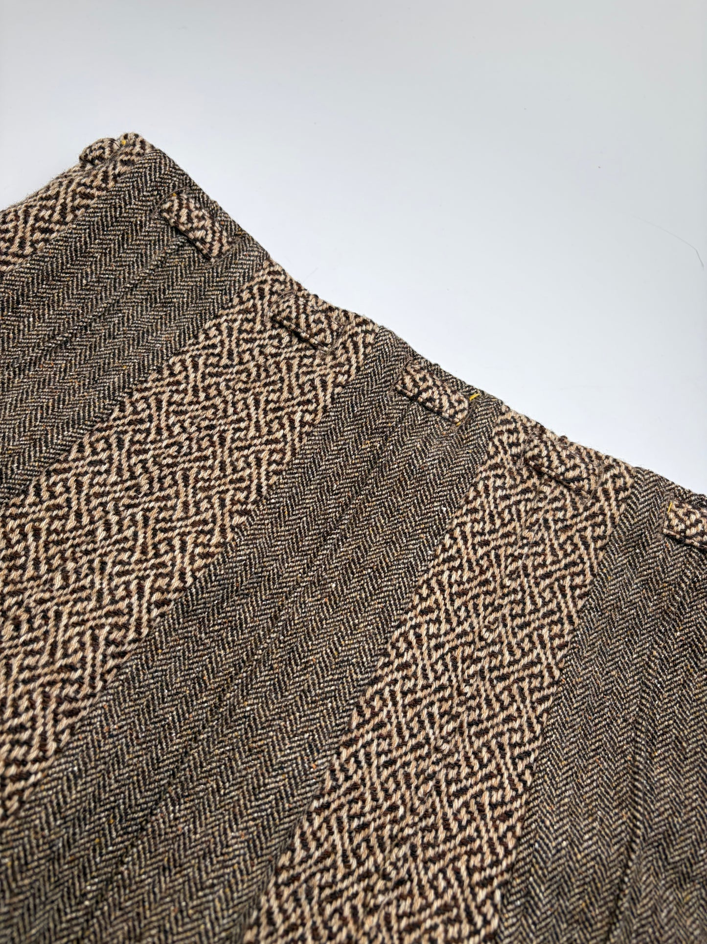 Vintage Etro Herringbone Wool Blend A-line Skirt Brown Beige M