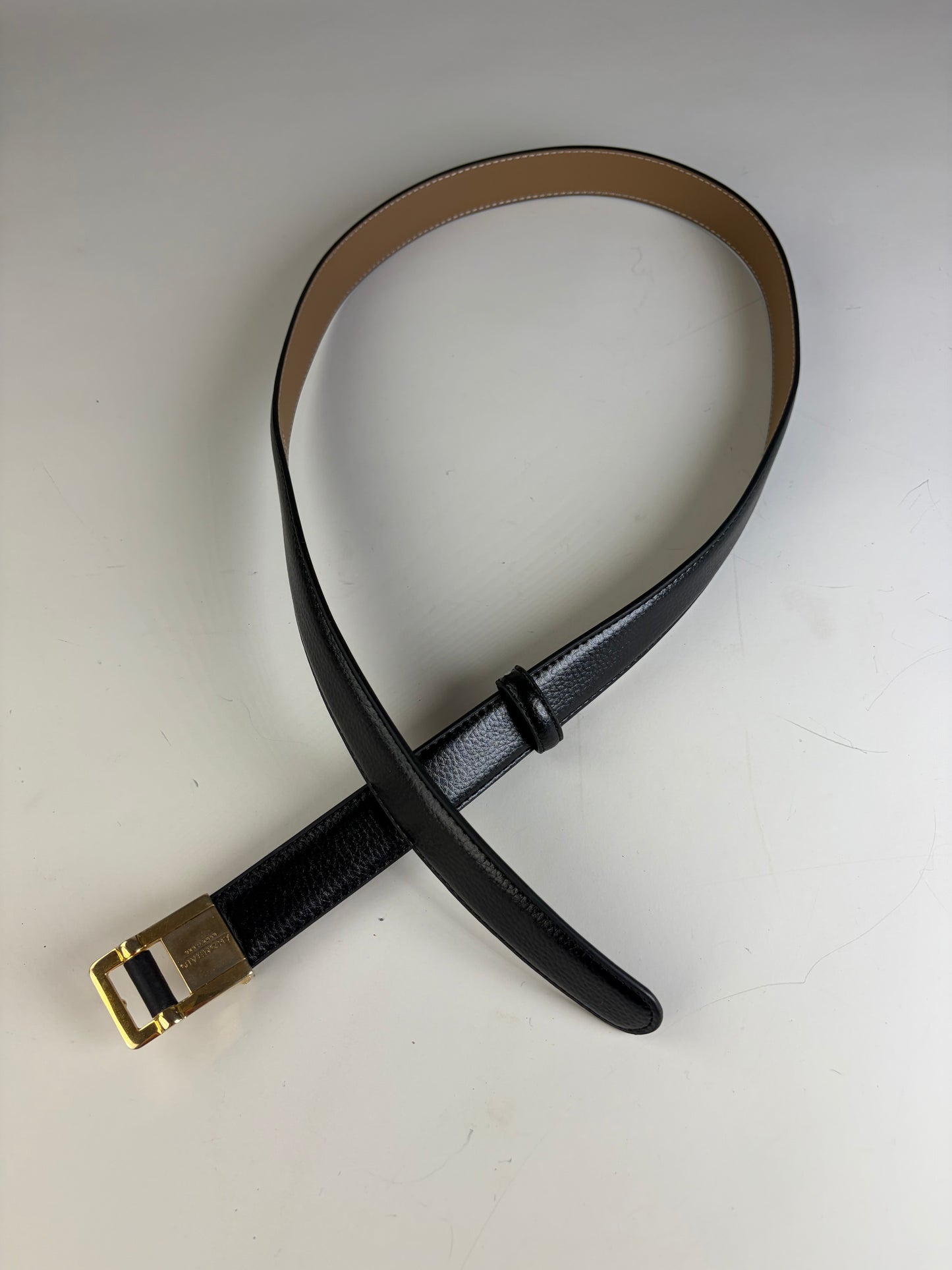 Vintage Givenchy Leather Belt Black Beige Gold Buckle