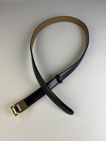 Vintage Givenchy Leather Belt Black Beige Gold Buckle
