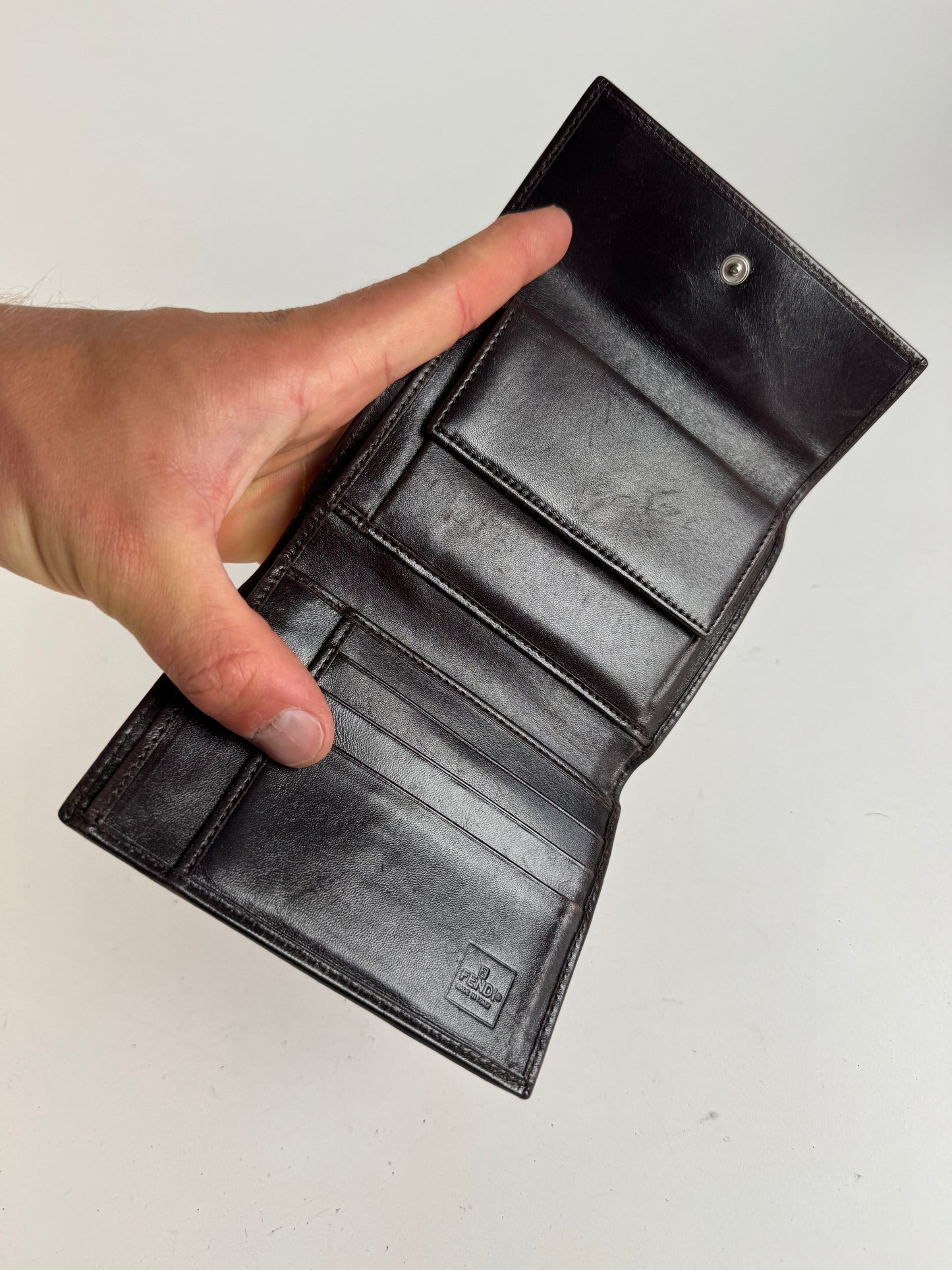 Vintage Fendi Roma FF monogram canvas leather wallet brown