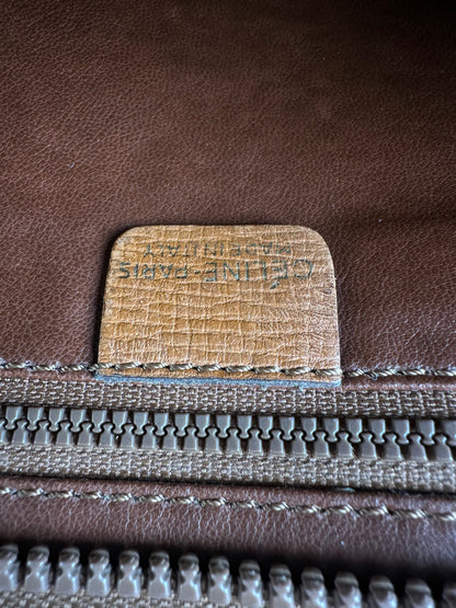Vintage Celine Textured Leather Clutch c. 1990 Tan Gold