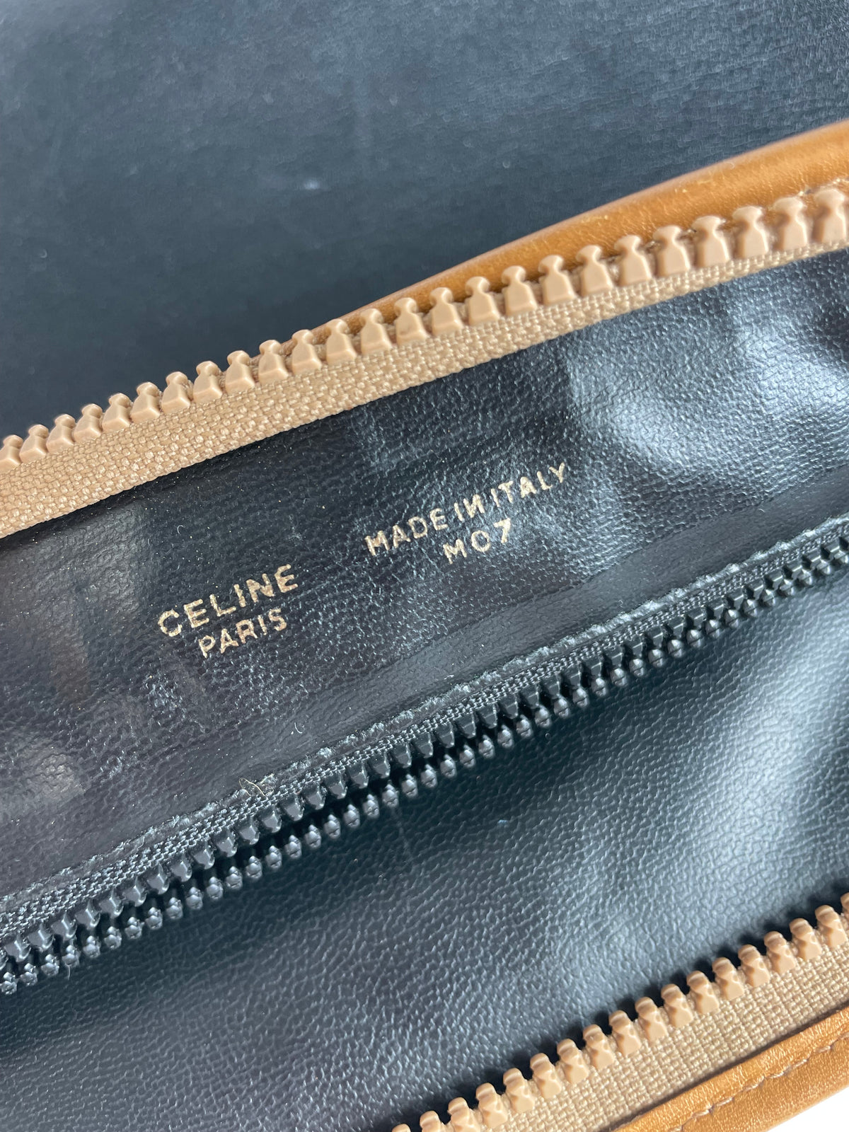 Vintage Celine Blazon Leather Clutch Late 1980s Black Beige