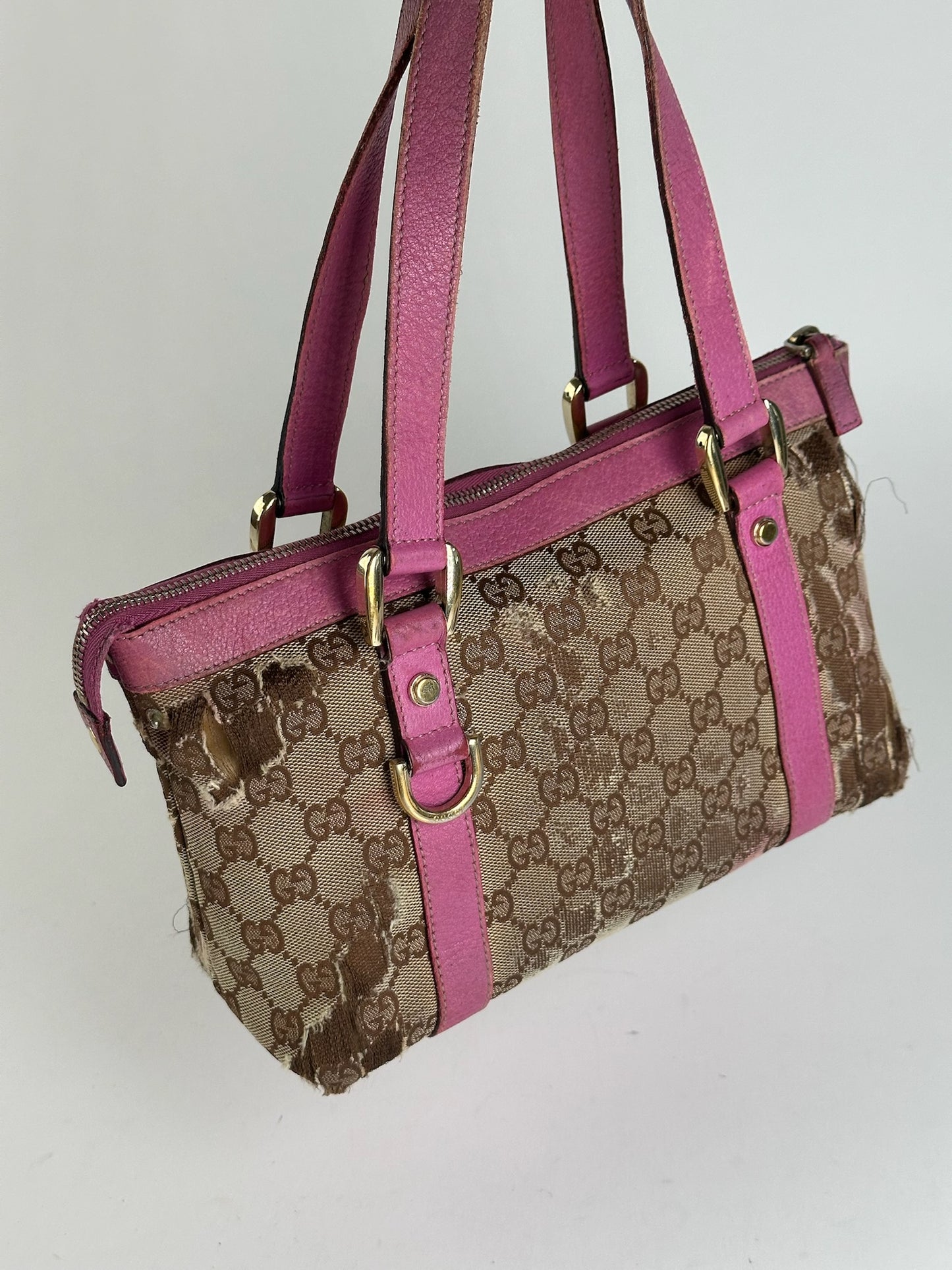 Sac vintage en coton monogramme Gucci beige violet