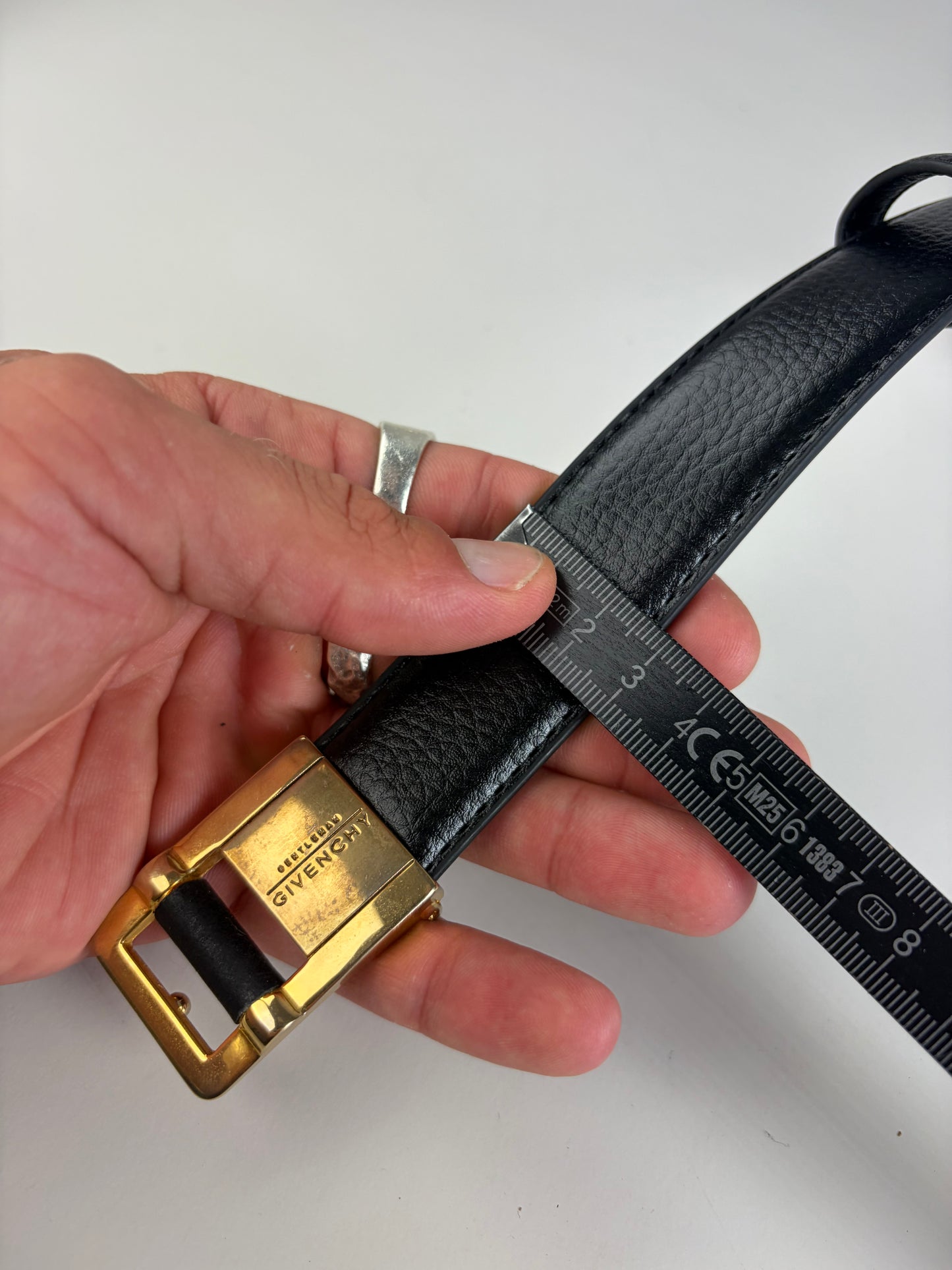Vintage Givenchy Leather Belt Black Beige Gold Buckle