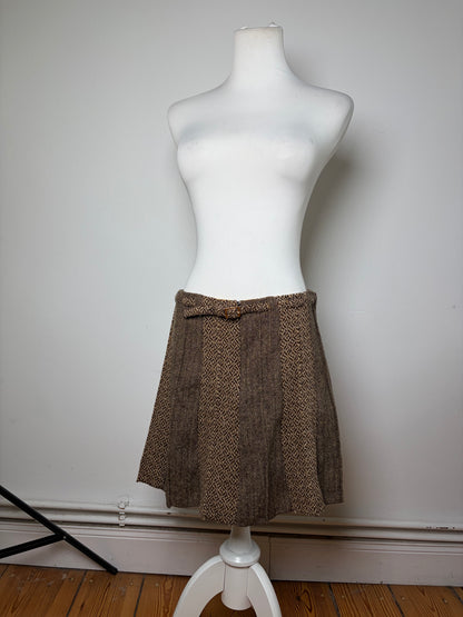 Vintage Etro Herringbone Wool Blend A-line Skirt Brown Beige M