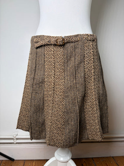 Vintage Etro Herringbone Wool Blend A-line Skirt Brown Beige M