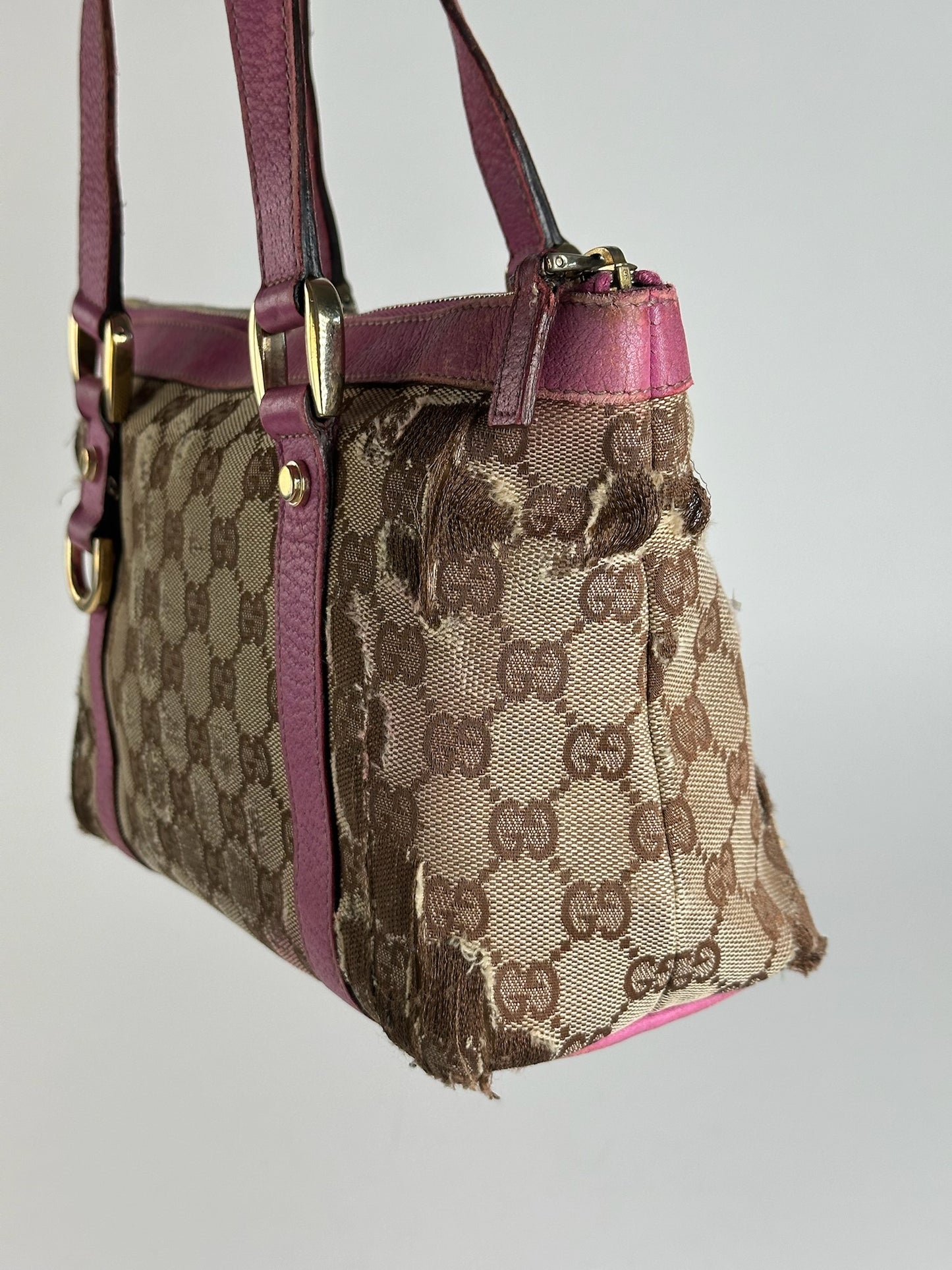 Sac vintage en coton monogramme Gucci beige violet
