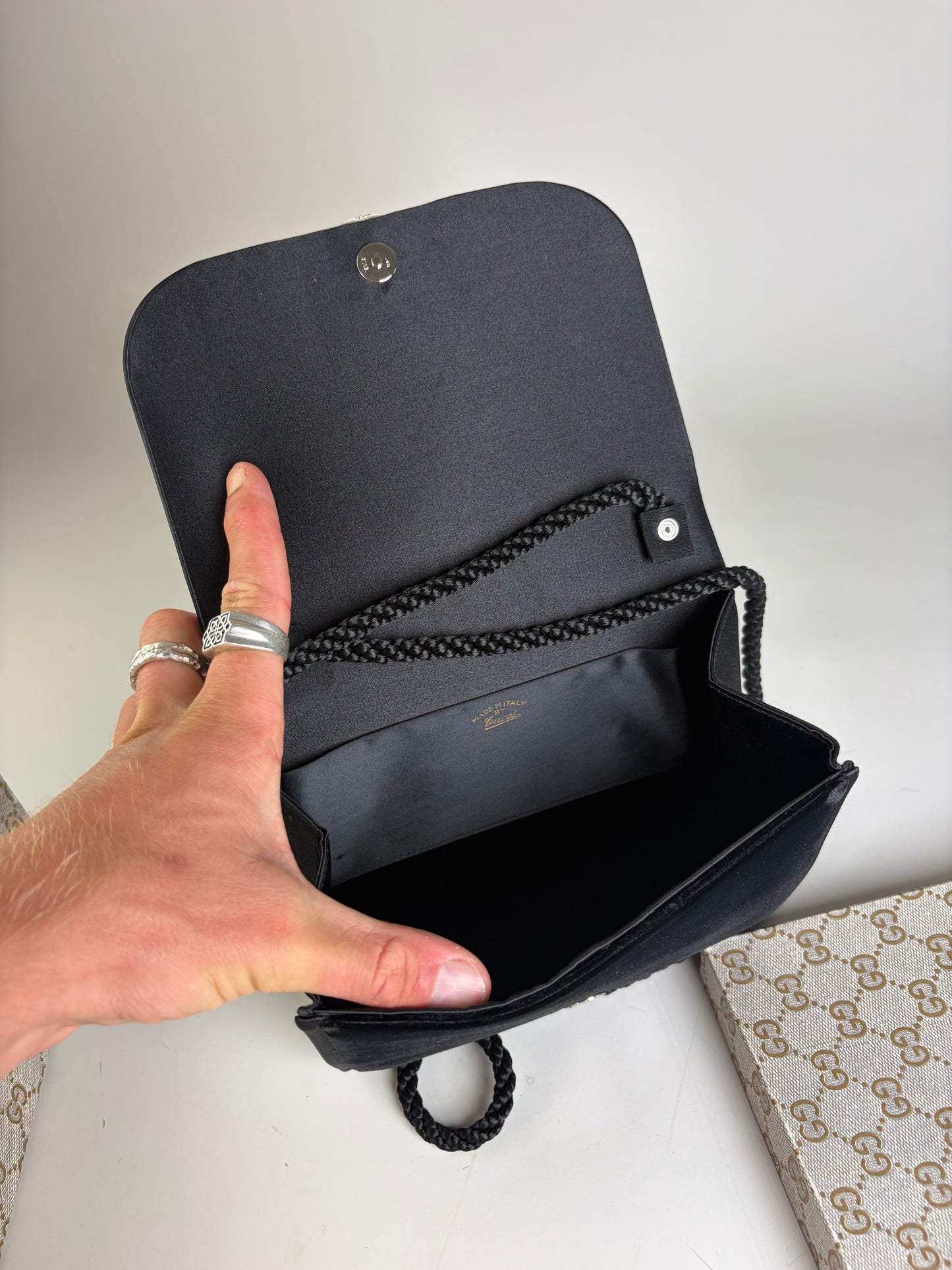 Vintage Gucci Velvet Shoulder Bag Black Silver