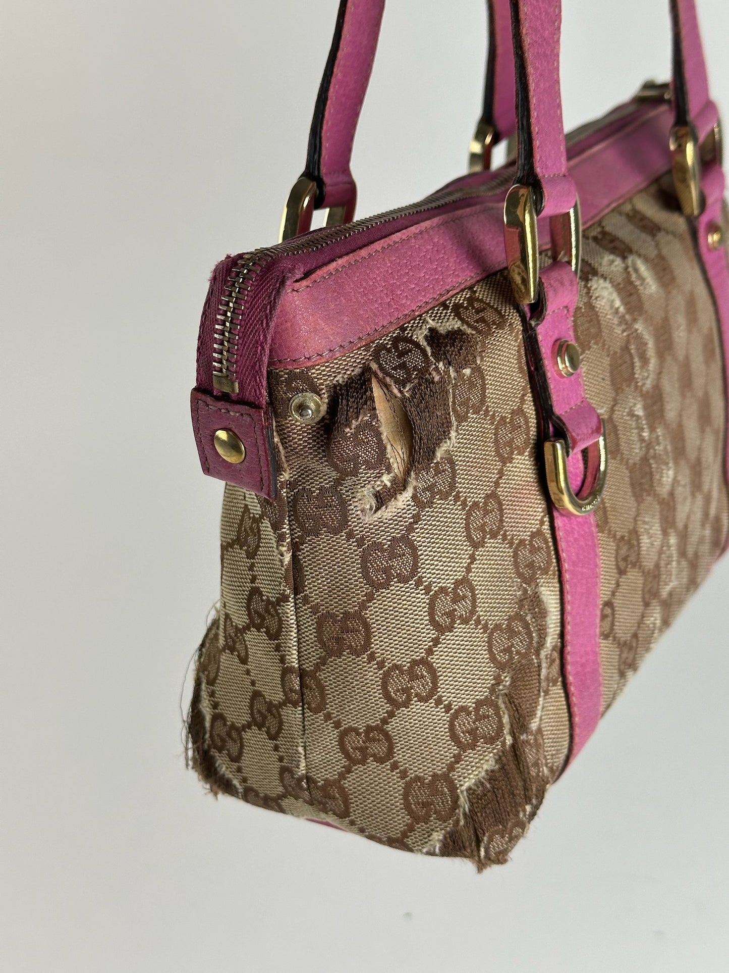 Sac vintage en coton monogramme Gucci beige violet