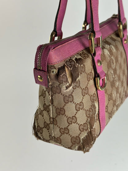 Sac vintage en coton monogramme Gucci beige violet