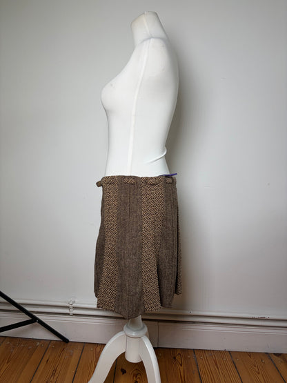 Vintage Etro Herringbone Wool Blend A-line Skirt Brown Beige M