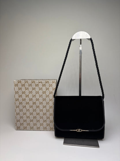 Vintage Gucci Velvet Shoulder Bag Black Silver