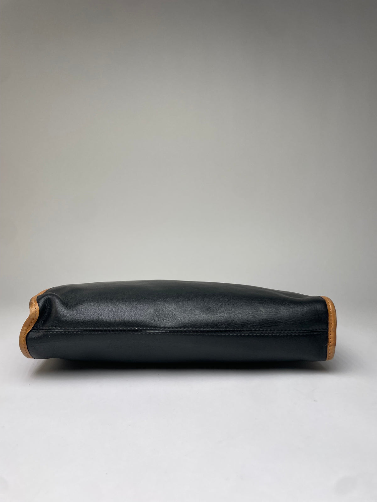 Vintage Celine Blazon Leather Clutch Late 1980s Black Beige