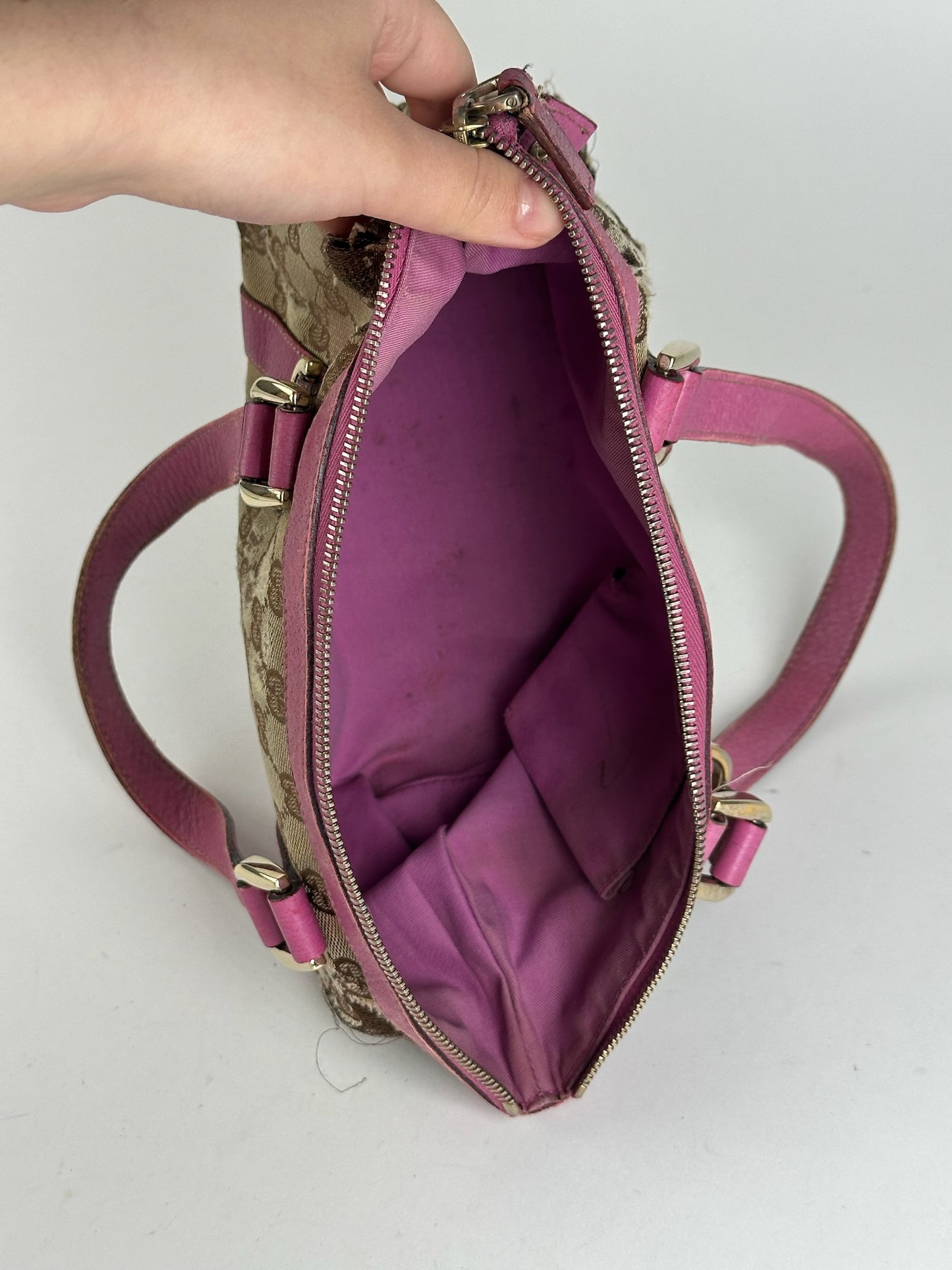 Sac vintage en coton monogramme Gucci beige violet