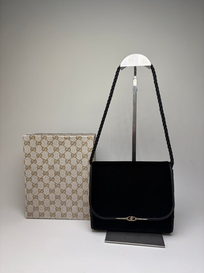 Vintage Gucci Velvet Shoulder Bag Black Silver