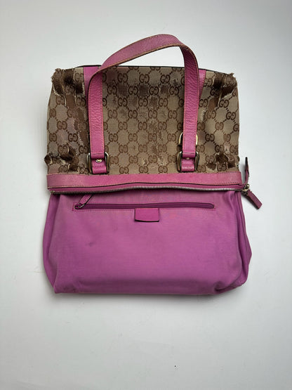 Sac vintage en coton monogramme Gucci beige violet