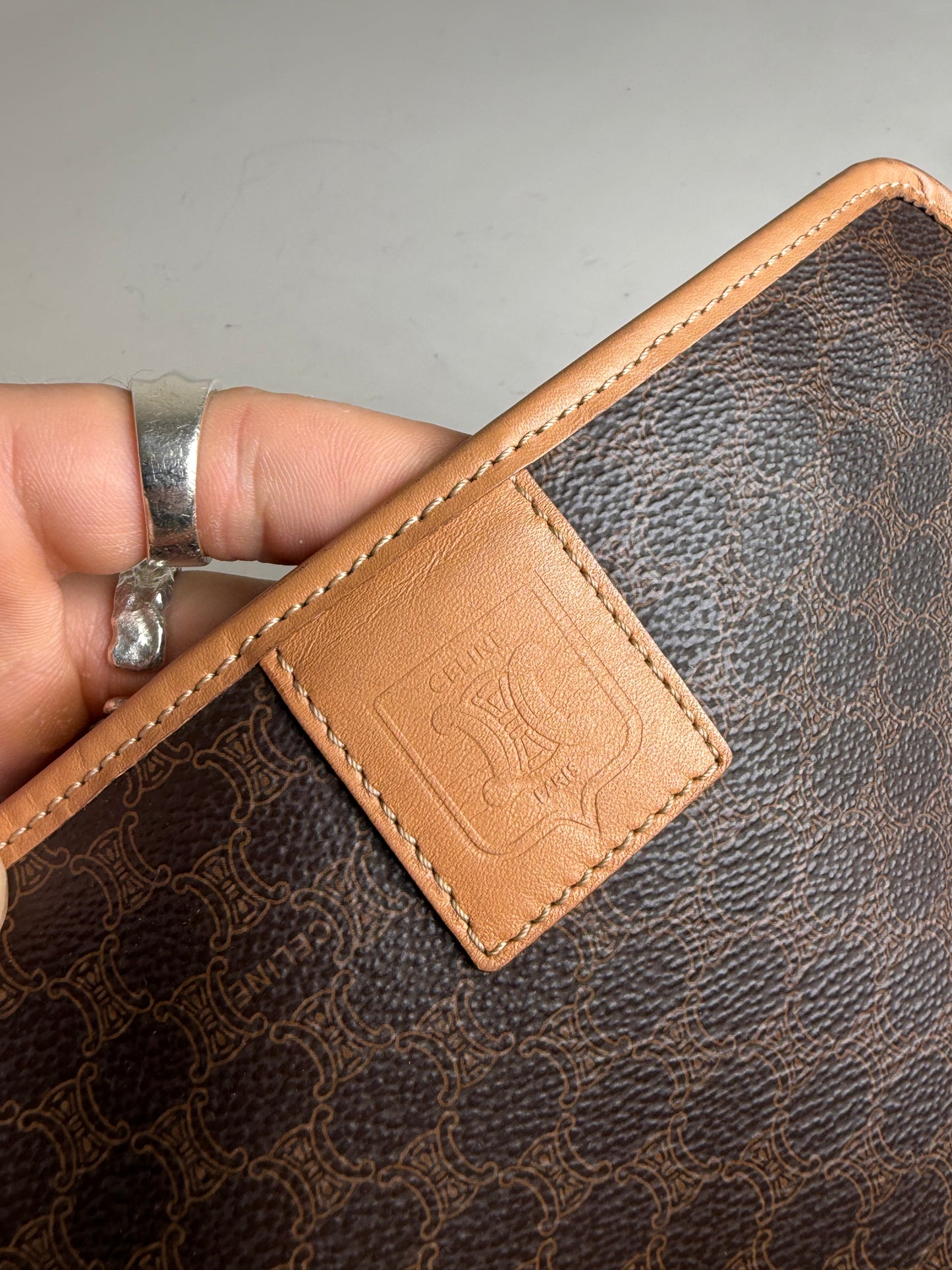 Vintage Celine Monogram Canvas Bifold Wallet Dark Brown Honey Beige