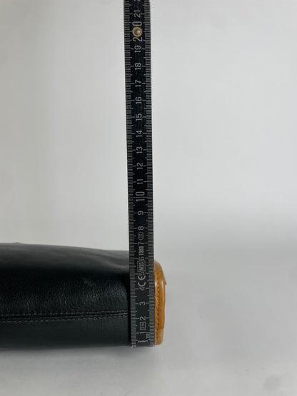 Vintage Celine Blazon Leather Clutch Late 1980s Black Beige