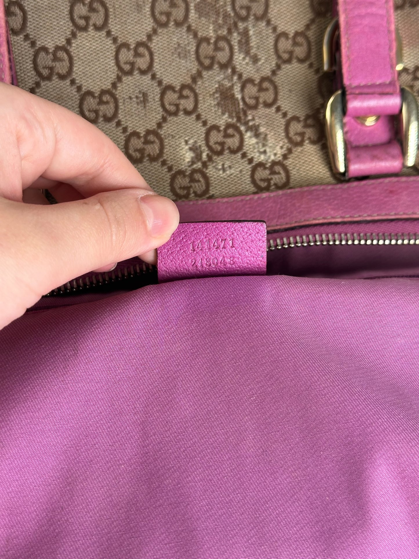 Sac vintage en coton monogramme Gucci beige violet