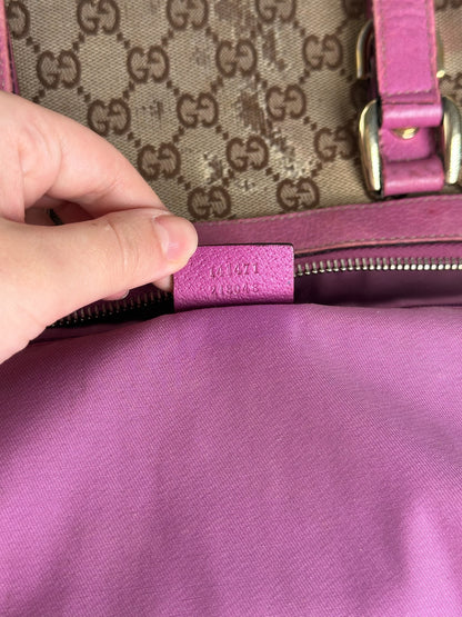 Sac vintage en coton monogramme Gucci beige violet