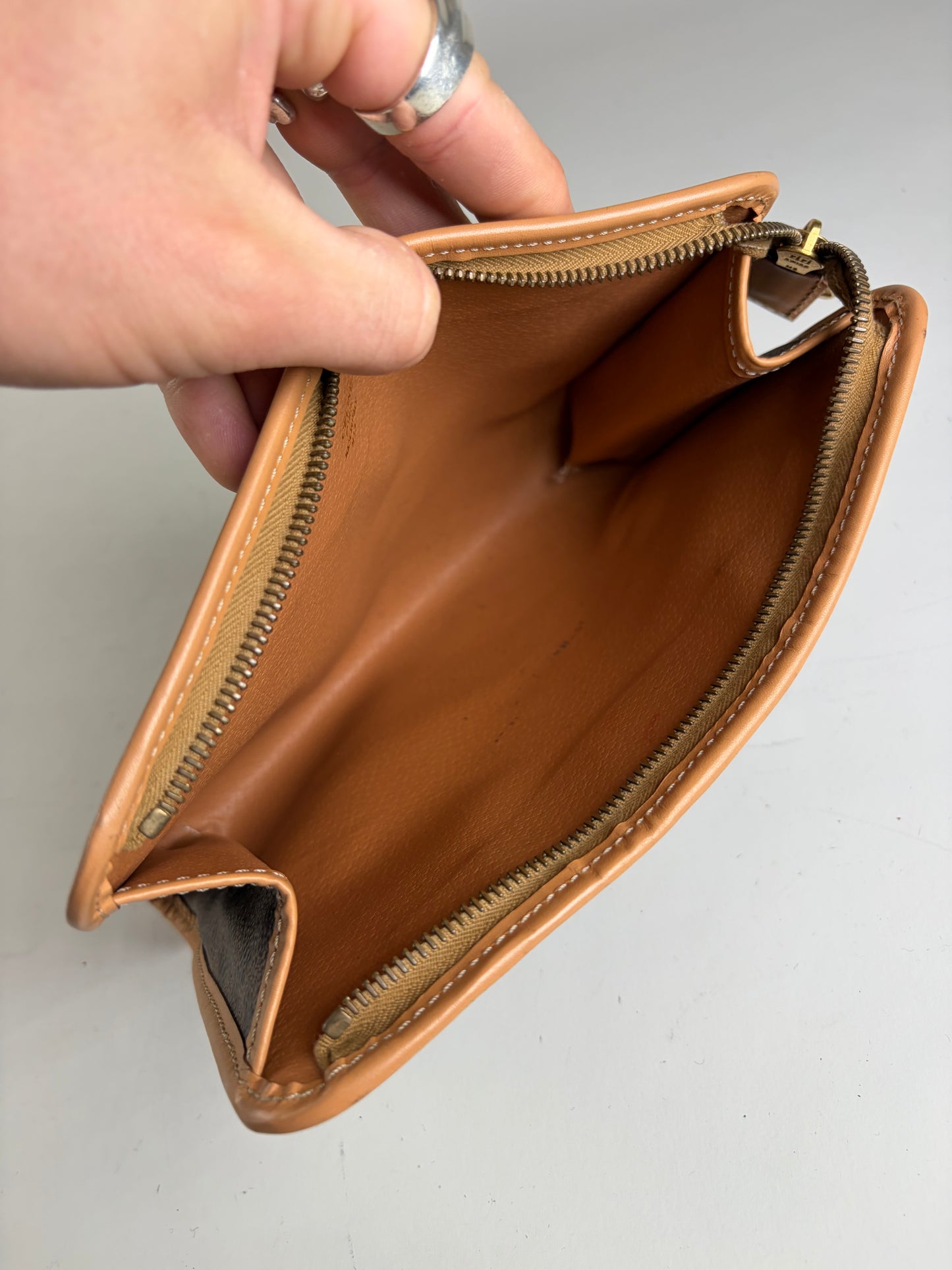 Vintage Celine Monogram Canvas Bifold Wallet Dark Brown Honey Beige