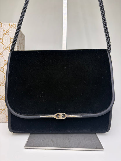 Vintage Gucci Velvet Shoulder Bag Black Silver