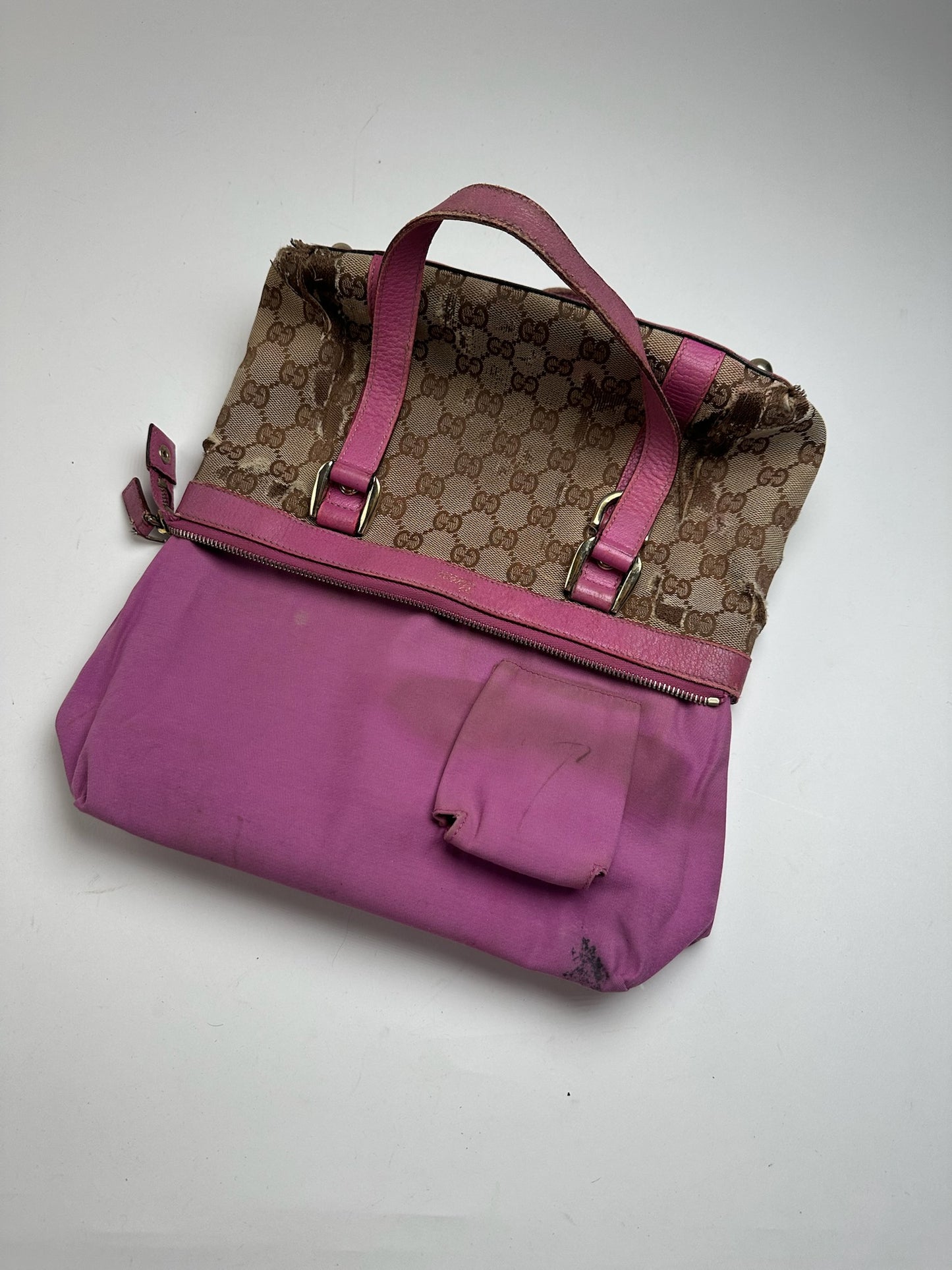 Sac vintage en coton monogramme Gucci beige violet